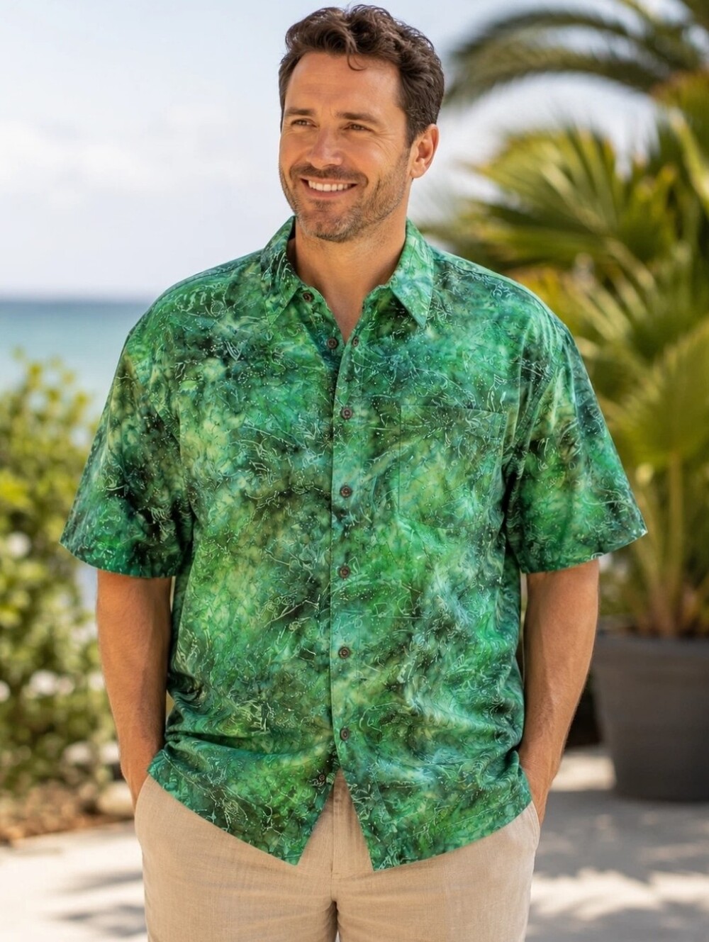 Johari West Hawaiian Shirt Mens 2XLT Fish Blue Green Tropical Big & Tall Cotton